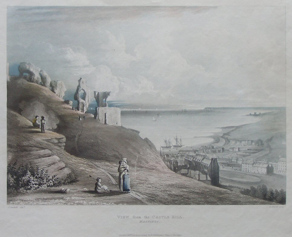 Aquatint - View from the Castle Hill, Hastings. - Havell